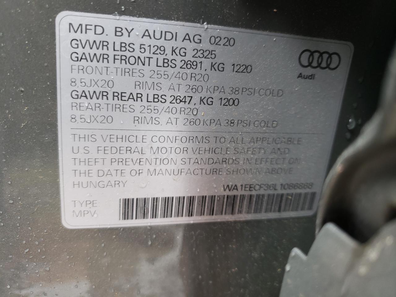2020 Audi Q3 Premium Plus S-Line VIN: WA1EECF36L1086868 Lot: 55526325