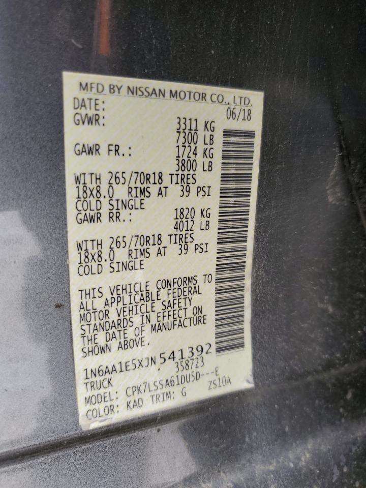2018 Nissan Titan Sv VIN: 1N6AA1E5XJN541392 Lot: 57211965
