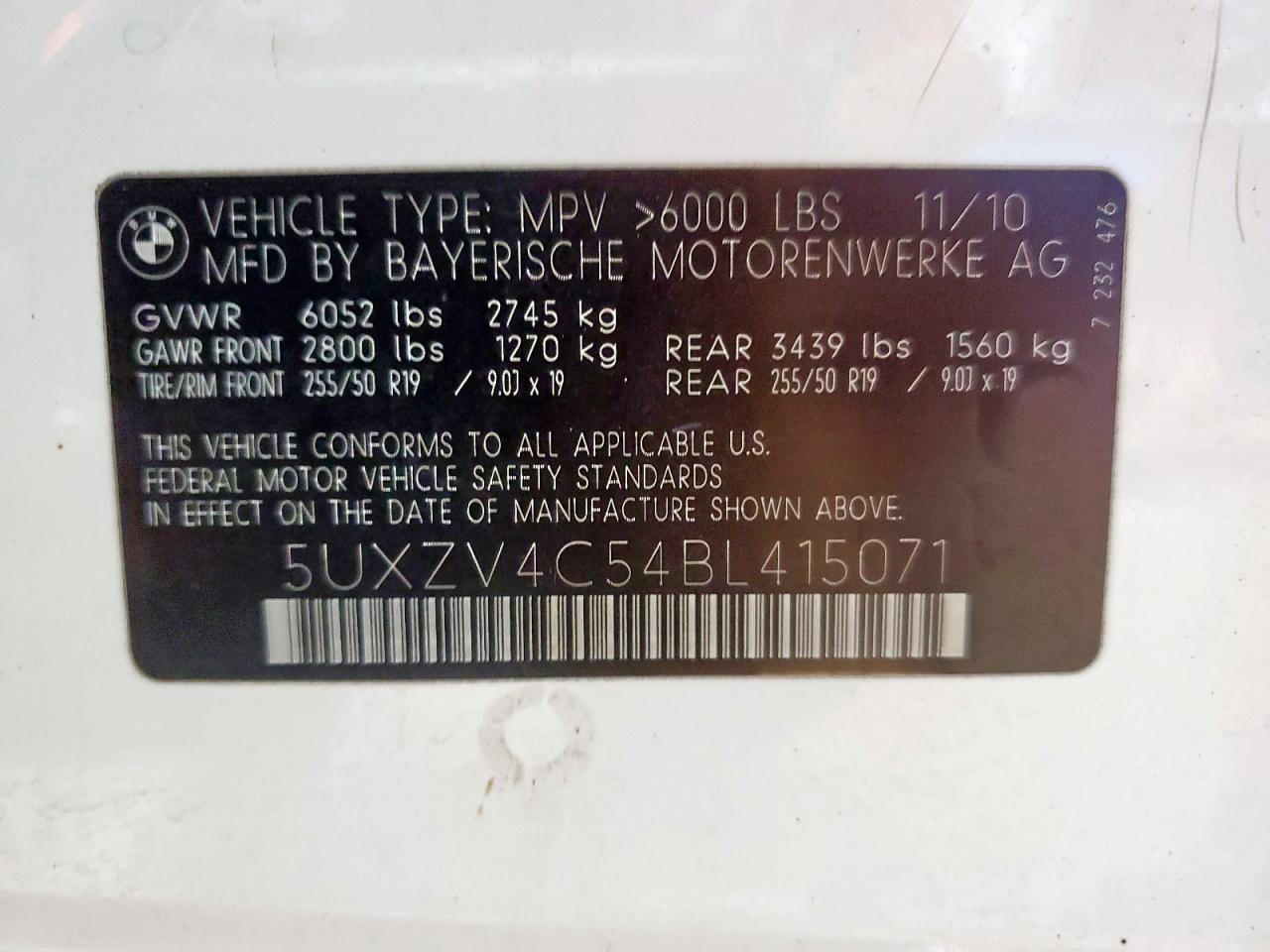 2011 BMW X5 xDrive35I VIN: 5UXZV4C54BL415071 Lot: 58412115