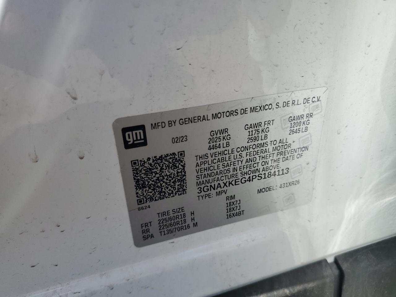 2023 Chevrolet Equinox Lt VIN: 3GNAXKEG4PS184113 Lot: 56842215