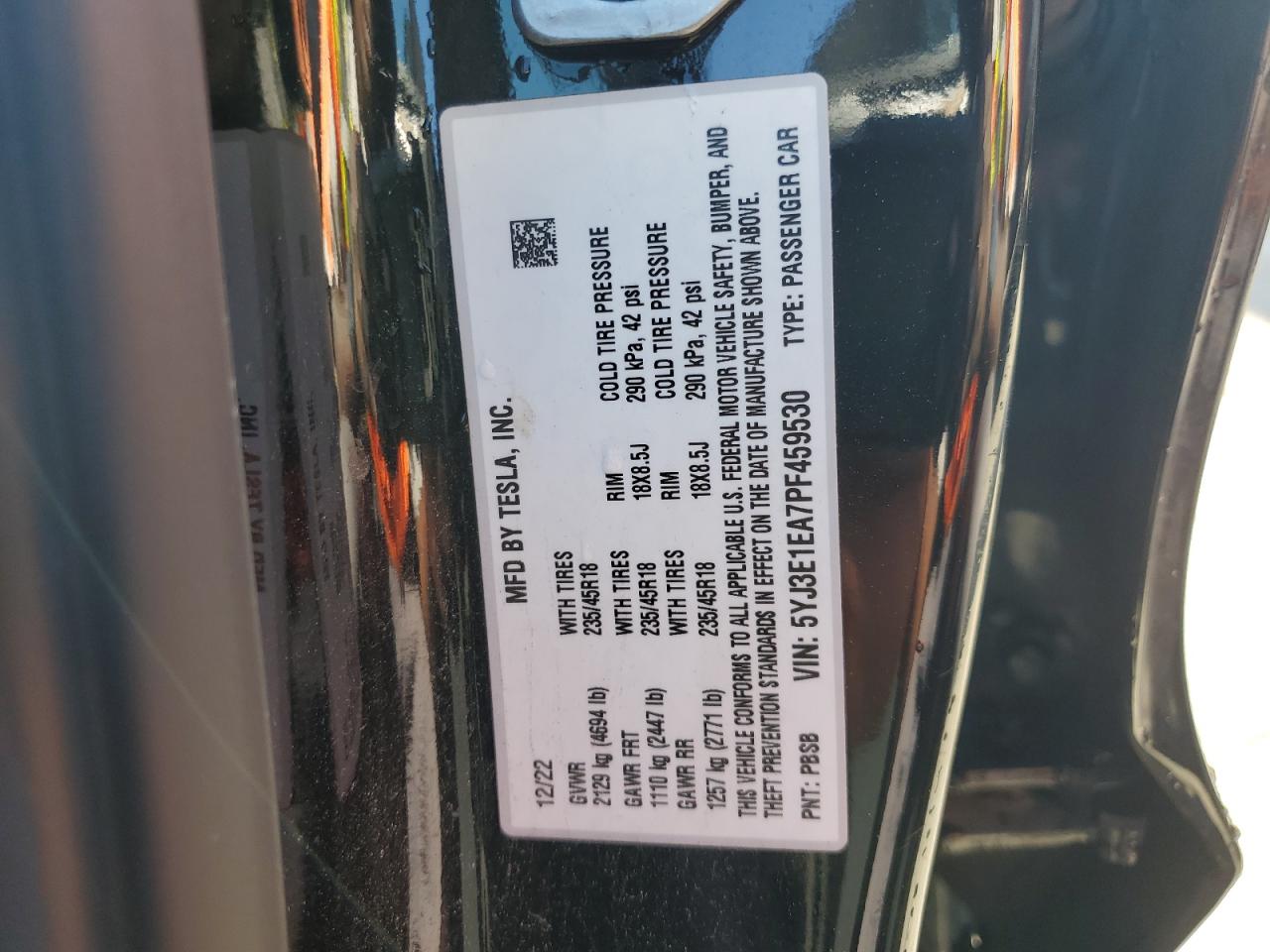 2023 Tesla Model 3 VIN: 5YJ3E1EA7PF459530 Lot: 56394995