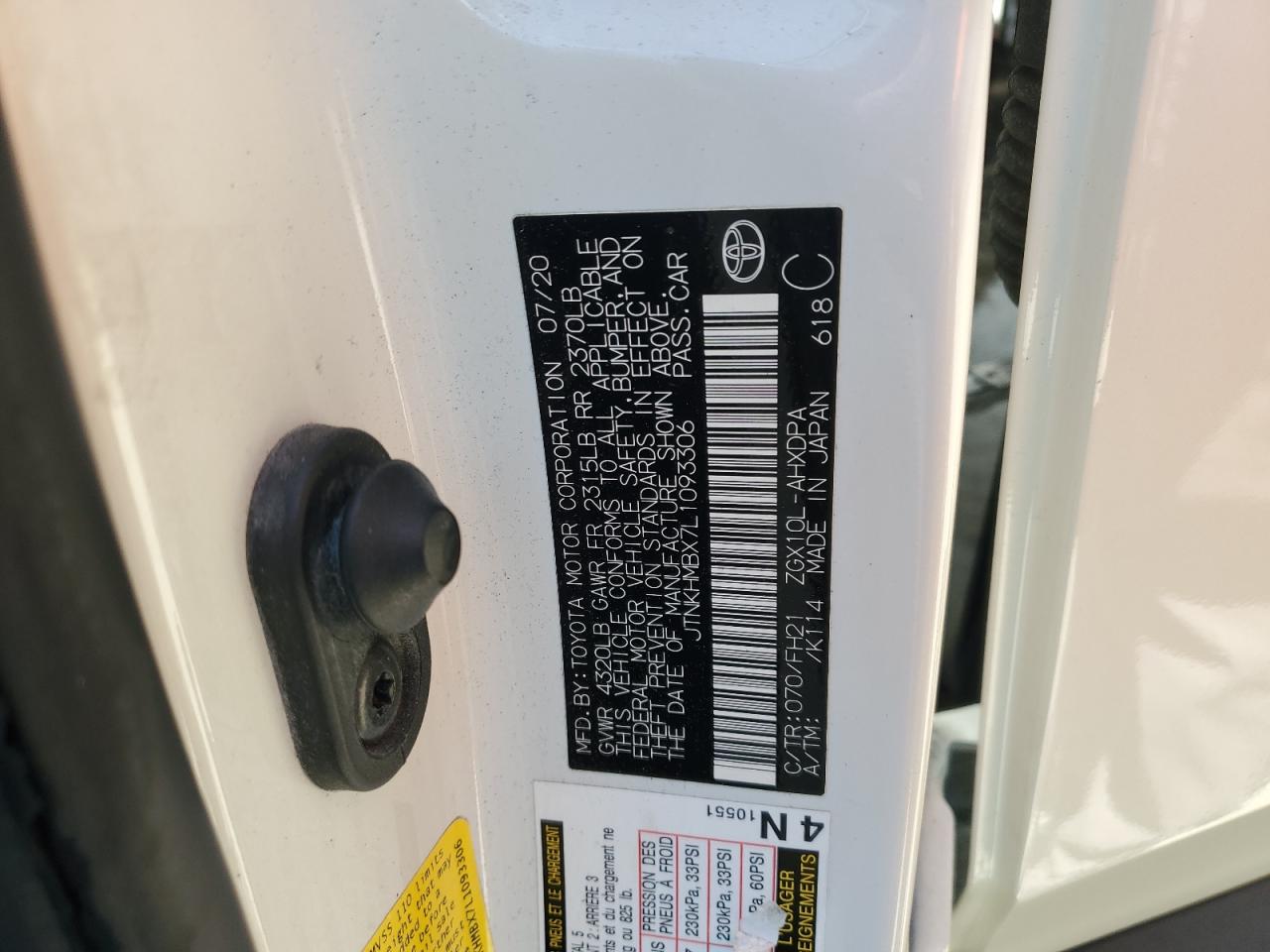 2020 Toyota C-Hr Xle VIN: JTNKHMBX7L1093306 Lot: 56184885