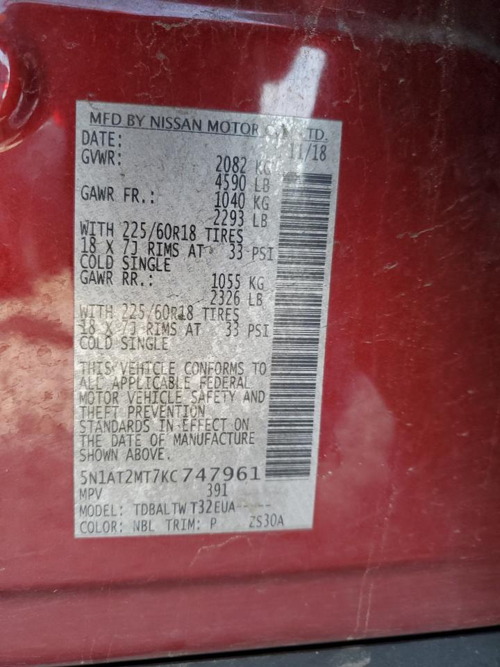 2019 Nissan Rogue S VIN: 5N1AT2MT7KC747961 Lot: 56865185
