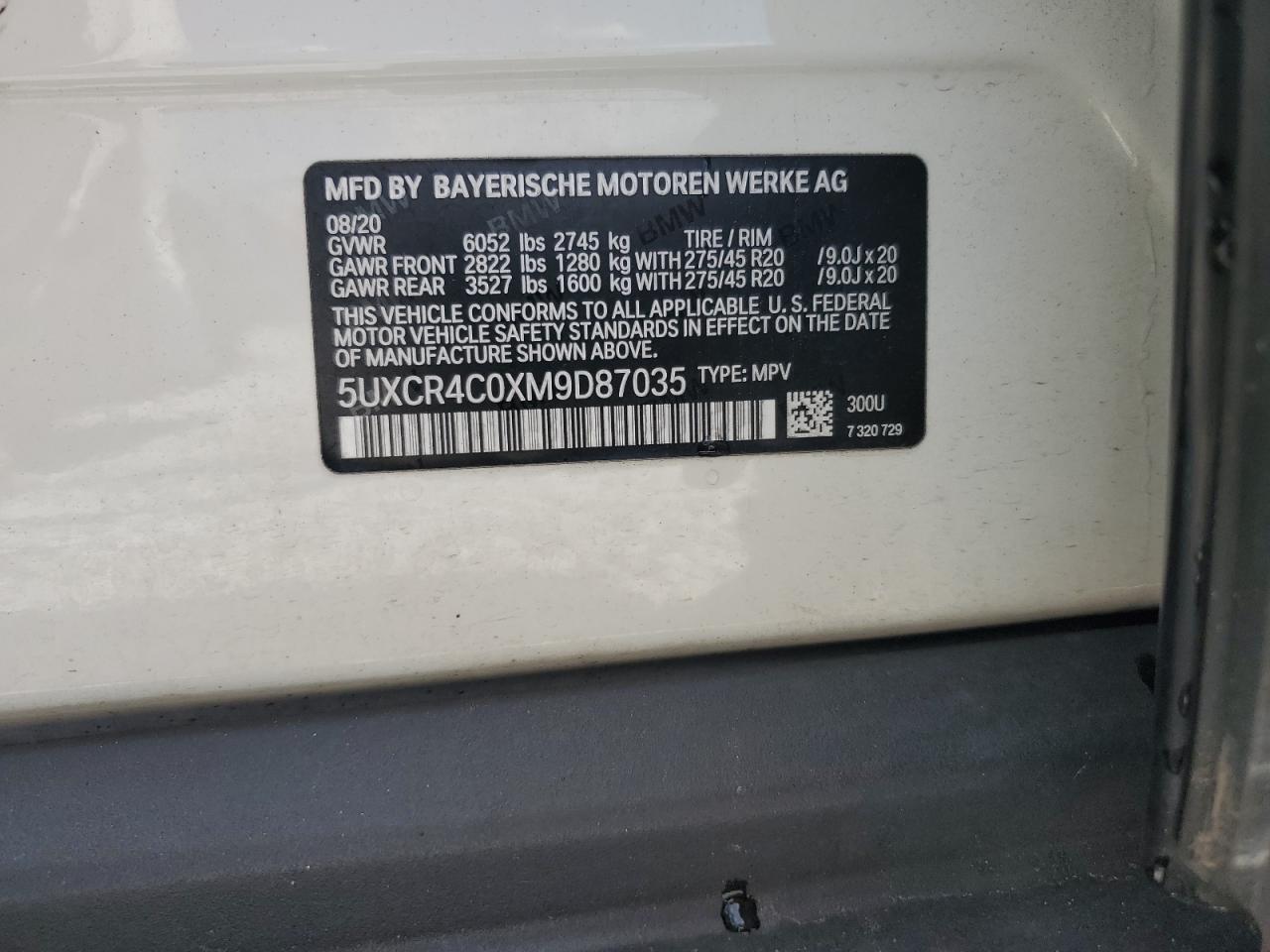 2021 BMW X5 Sdrive 40I VIN: 5UXCR4C0XM9D87035 Lot: 56376205