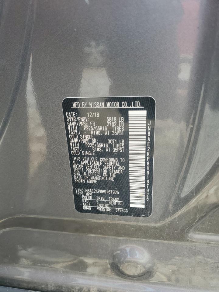 2017 Nissan Quest S VIN: JN8AE2KP8H9167925 Lot: 56483755