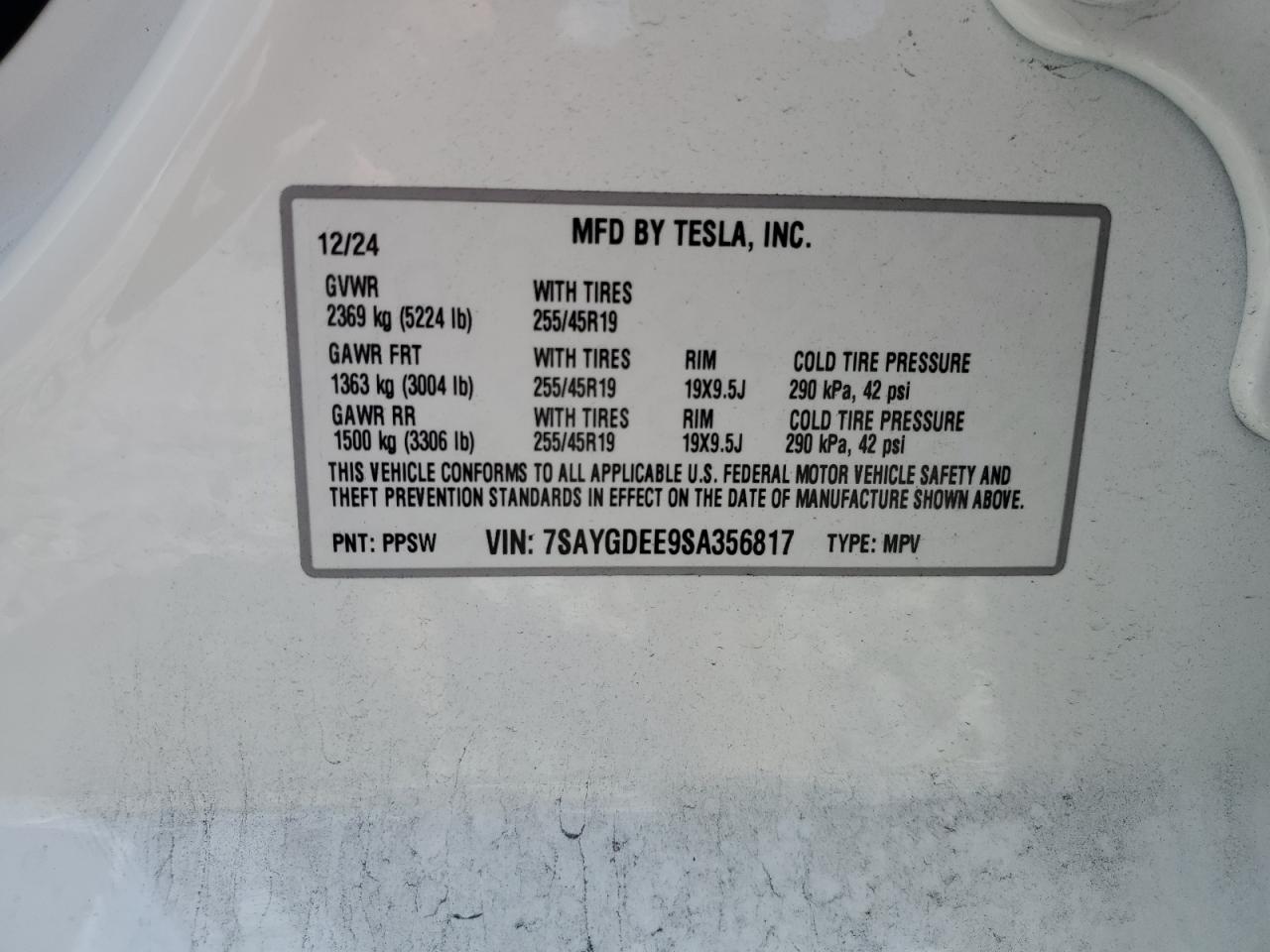 2025 Tesla Model Y VIN: 7SAYGDEE9SA356817 Lot: 56865615