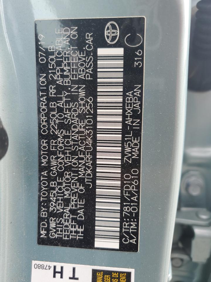 2019 Toyota Prius VIN: JTDKARFU4K3101256 Lot: 56573055
