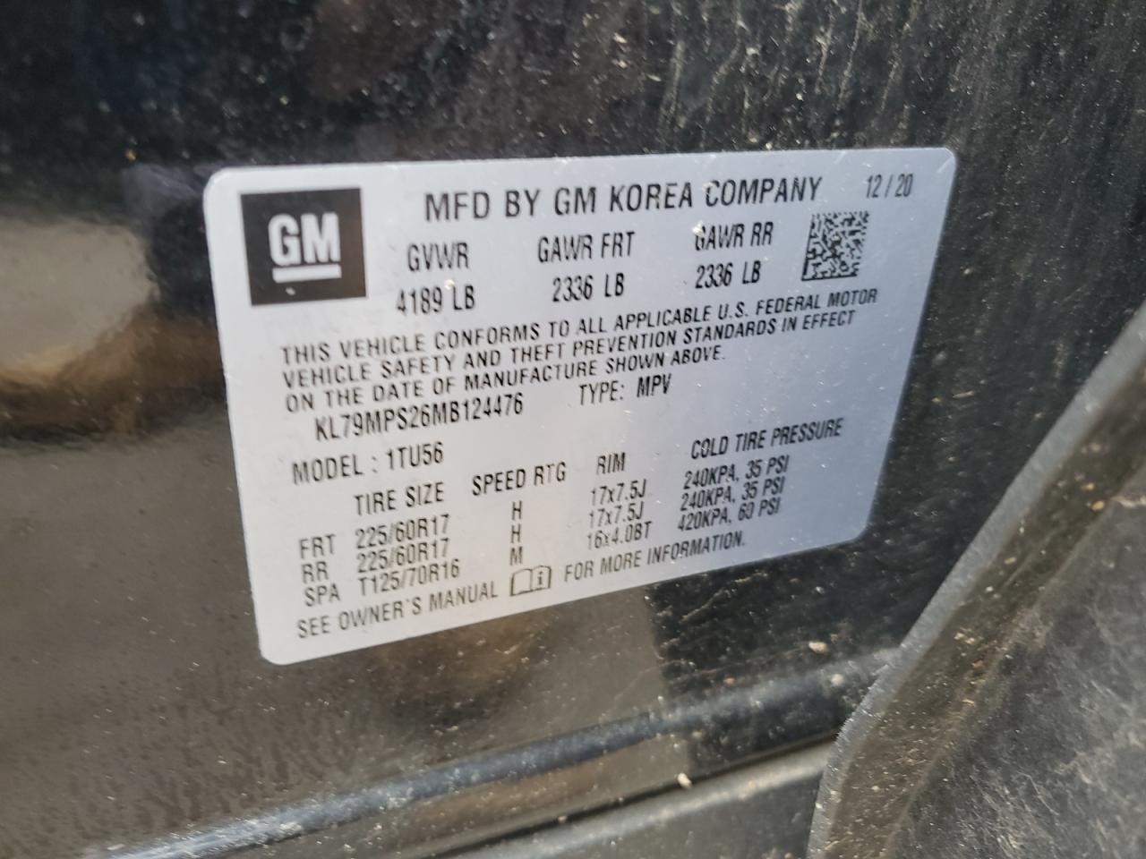 2021 Chevrolet Trailblazer Lt VIN: KL79MPS26MB124476 Lot: 56959455