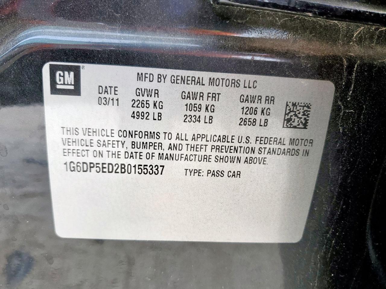 2011 Cadillac Cts Premium Collection VIN: 1G6DP5ED2B0155337 Lot: 54964985