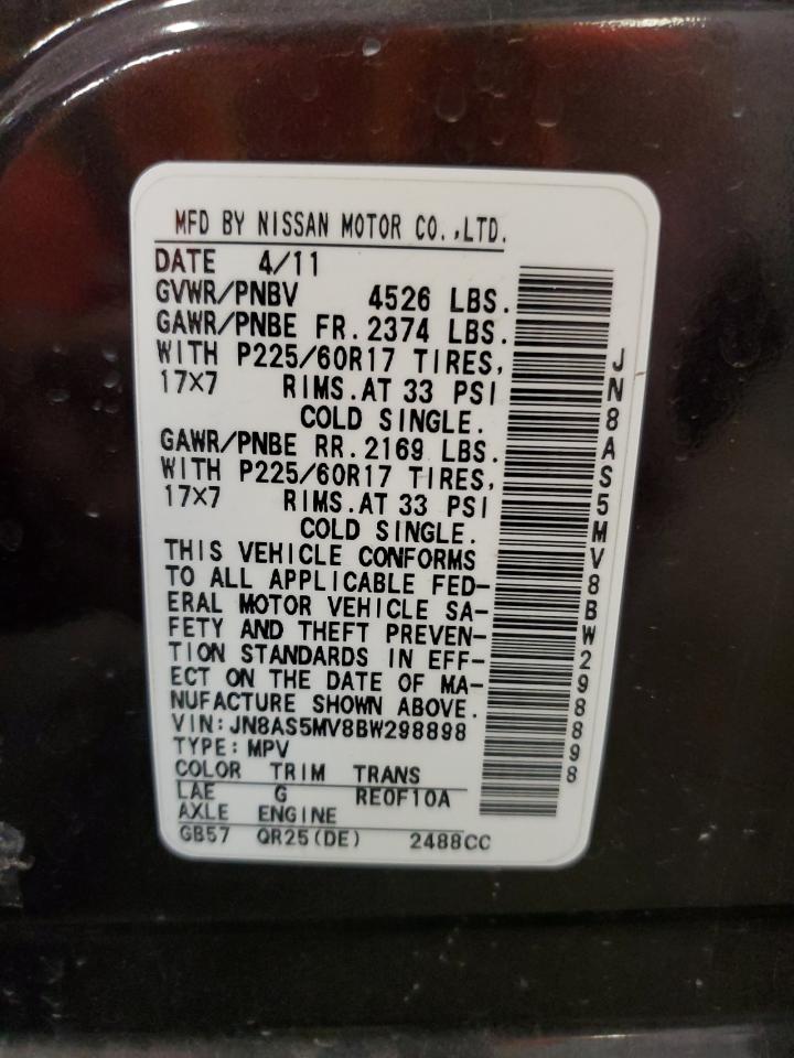 2011 Nissan Rogue S VIN: JN8AS5MV8BW298898 Lot: 56176535
