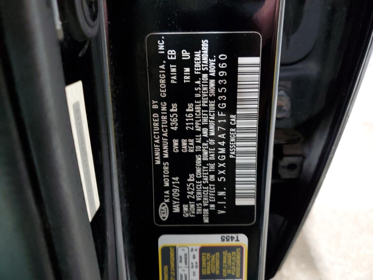 2015 Kia Optima Lx VIN: 5XXGM4A71FG353960 Lot: 56844515