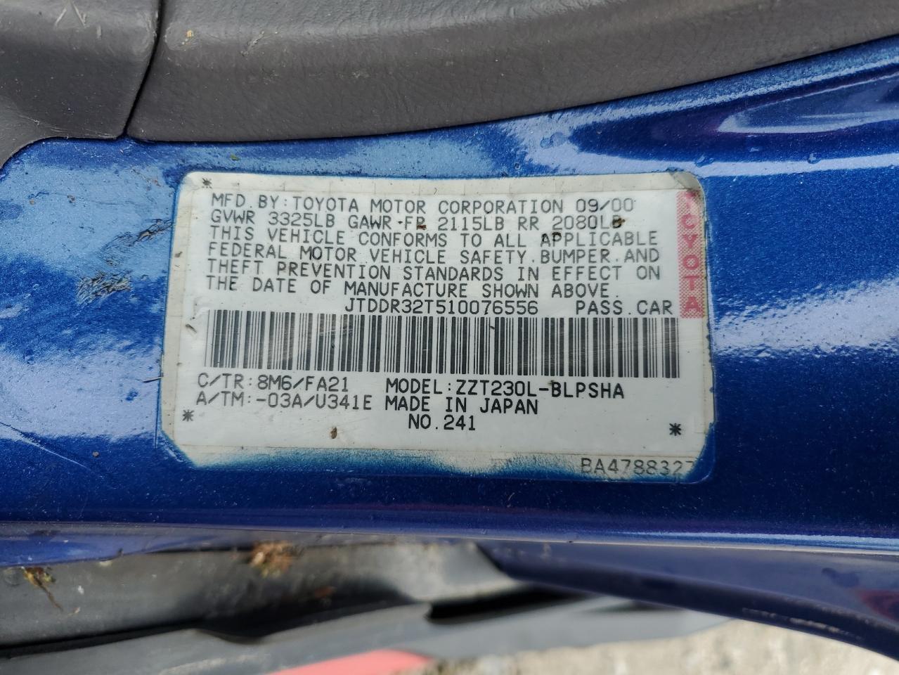 2001 Toyota Celica Gt VIN: JTDDR32T510076556 Lot: 57113195