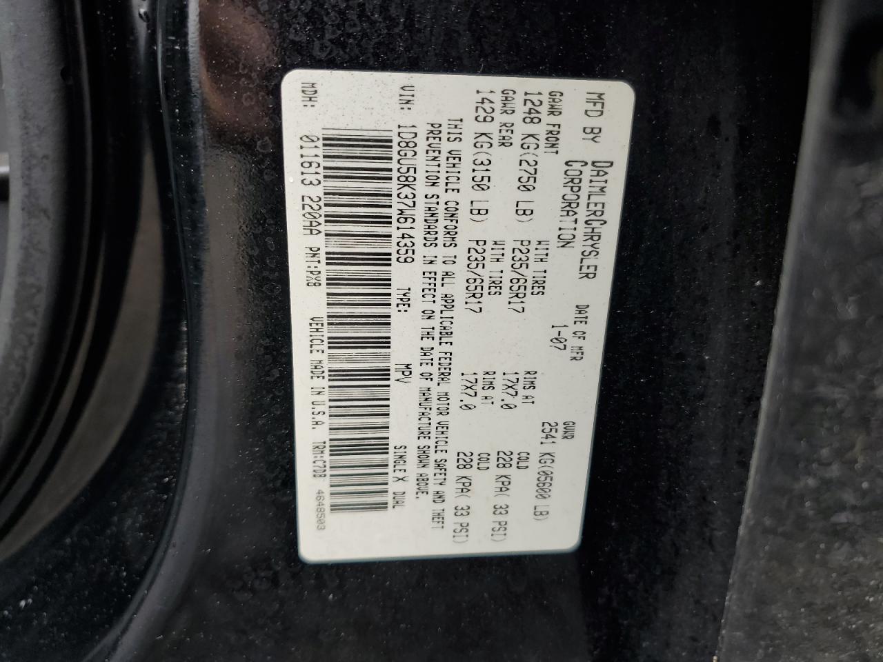 2007 Dodge Nitro Slt VIN: 1D8GU58K37W614359 Lot: 55561125