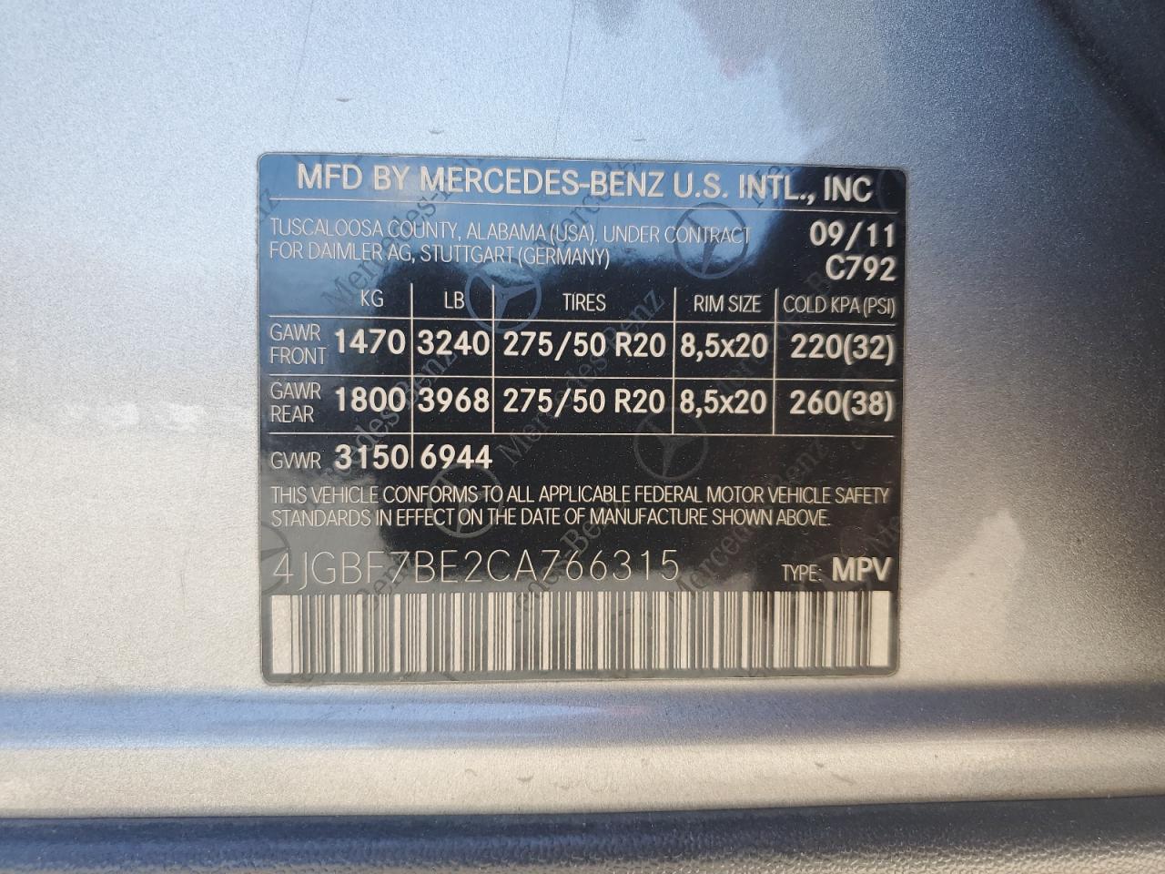 2012 Mercedes-Benz Gl 450 4Matic VIN: 4JGBF7BE2CA766315 Lot: 56687985
