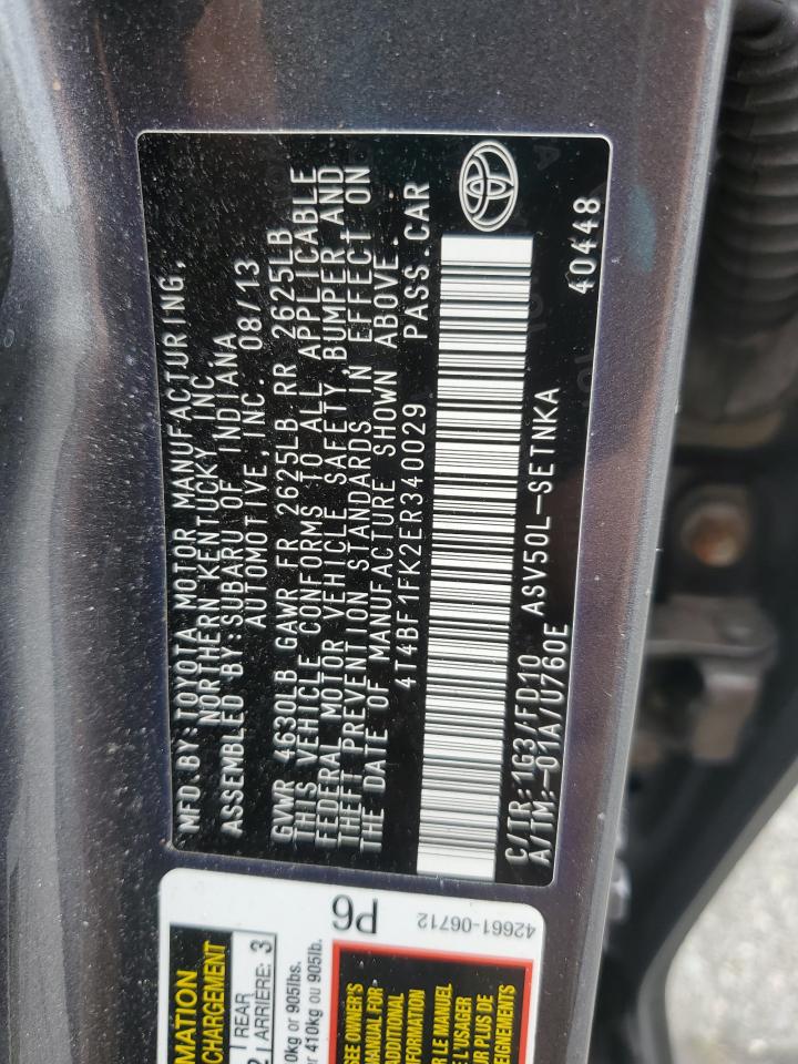 2014 Toyota Camry L VIN: 4T4BF1FK2ER340029 Lot: 57565125