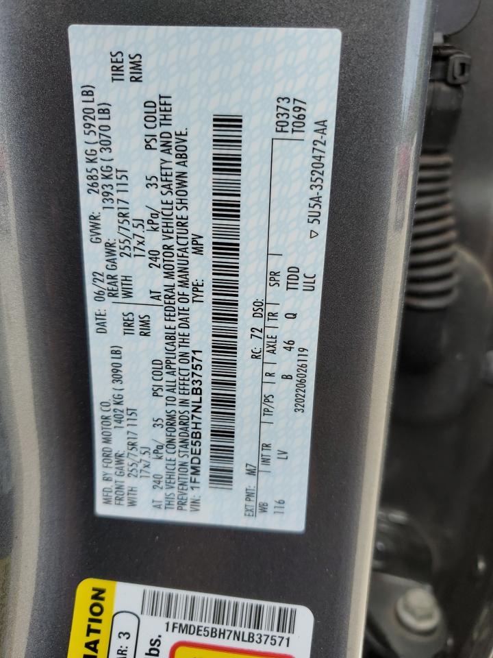 2022 Ford Bronco Base VIN: 1FMDE5BH7NLB37571 Lot: 56366175