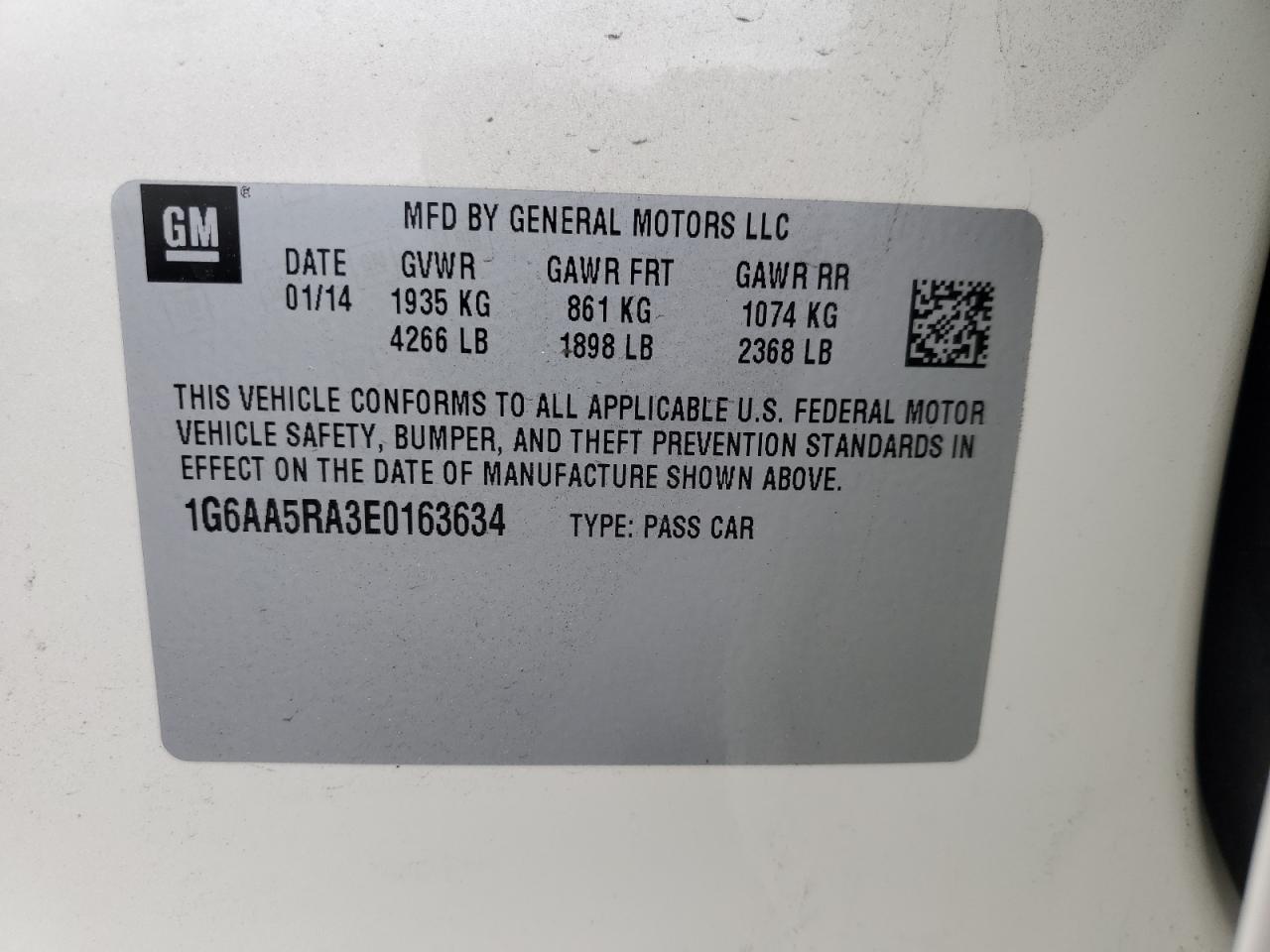 2014 Cadillac Ats VIN: 1G6AA5RA3E0163634 Lot: 55058835