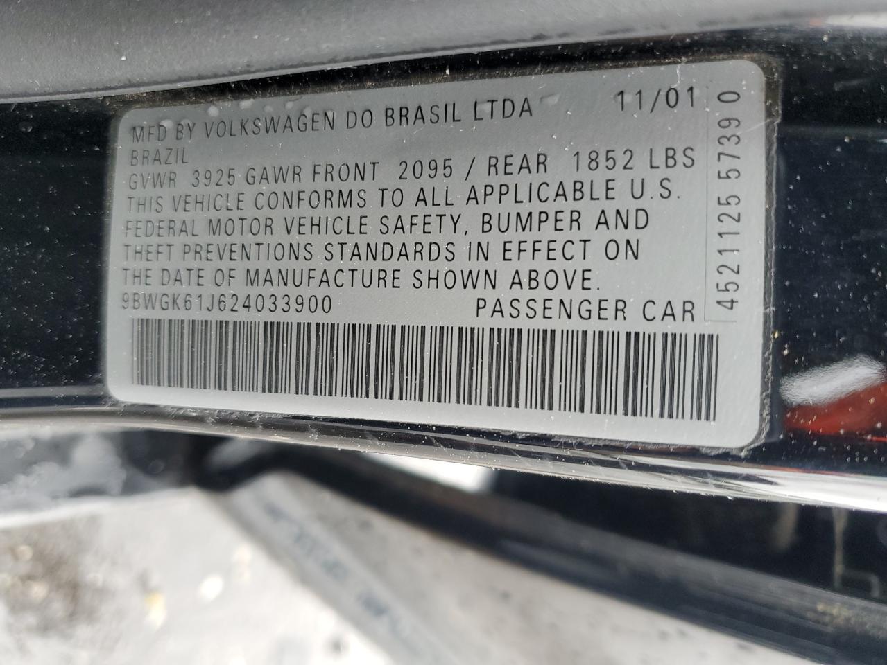 2002 Volkswagen Golf Gls VIN: 9BWGK61J624033900 Lot: 57977275