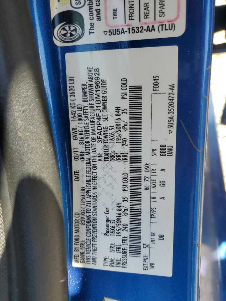 2011 Ford Fiesta Ses VIN: 3FADP4FJ1BM196928 Lot: 57260205