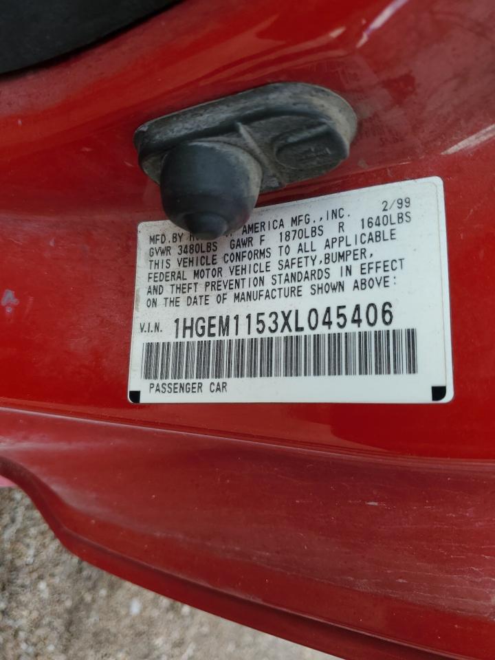 1999 Honda Civic Si VIN: 1HGEM1153XL045406 Lot: 58094905