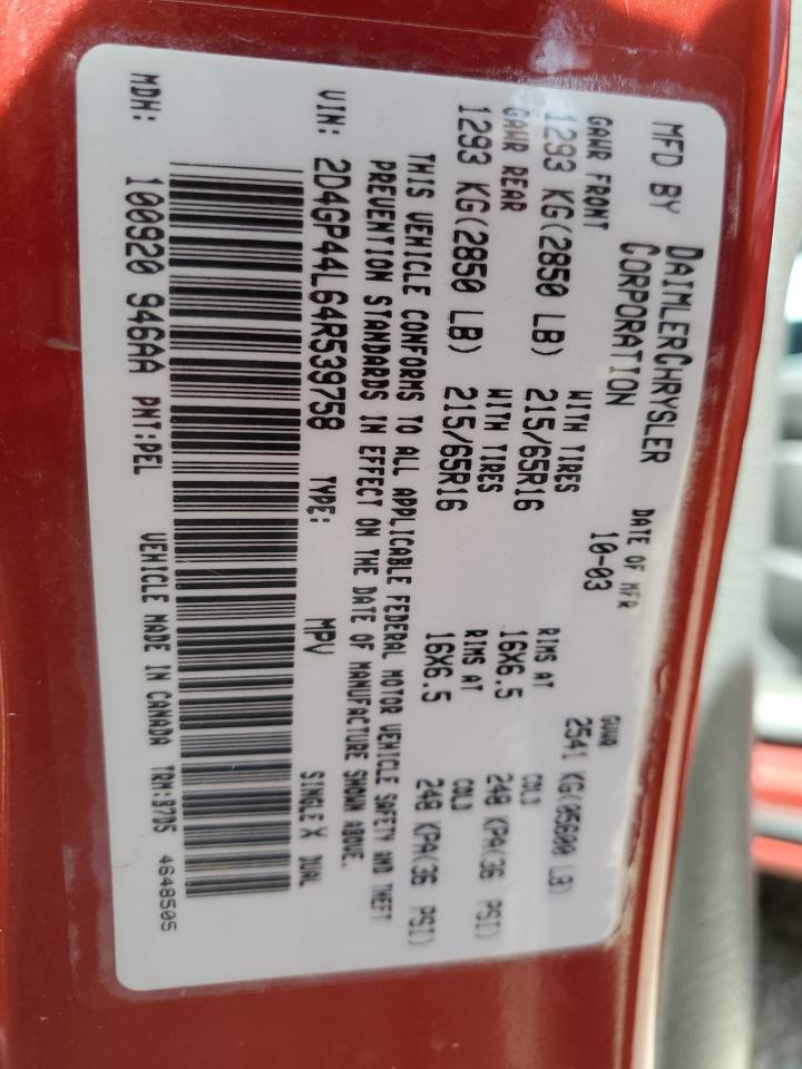 2004 Dodge Grand Caravan Sxt VIN: 2D4GP44L64R539758 Lot: 58824385