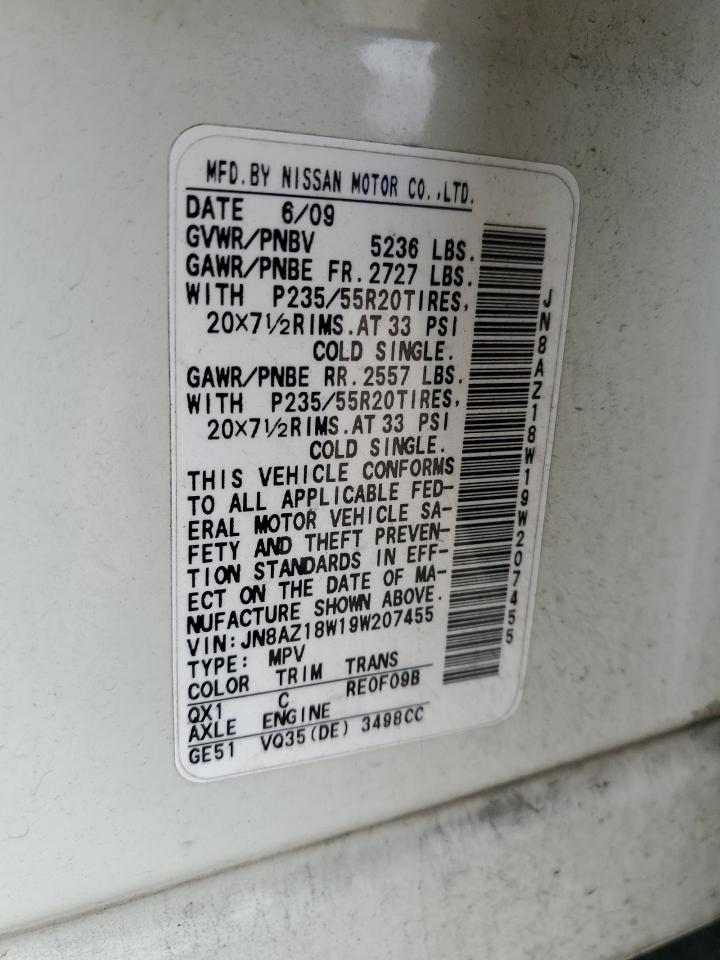 2009 Nissan Murano S VIN: JN8AZ18W19W207455 Lot: 56796075
