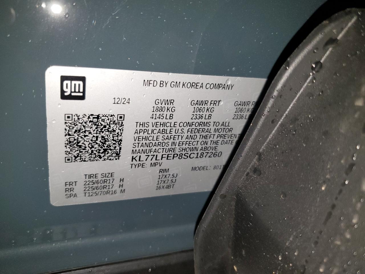 2025 Chevrolet Trax Ls VIN: KL77LFEP8SC187260 Lot: 92607435