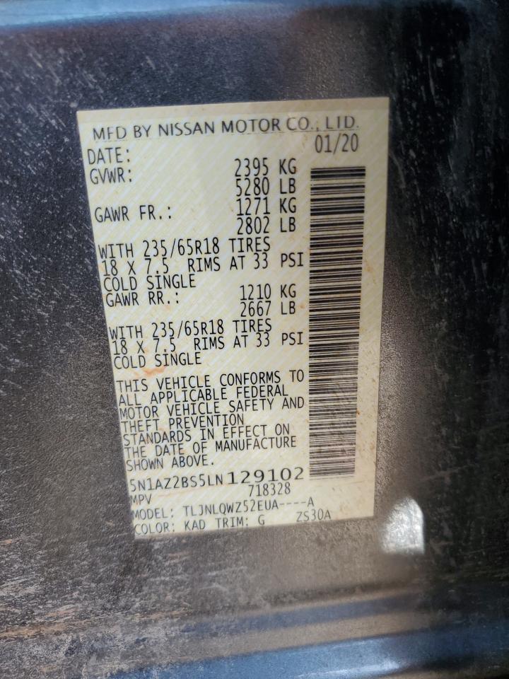 2020 Nissan Murano Sv VIN: 5N1AZ2BS5LN129102 Lot: 58007625