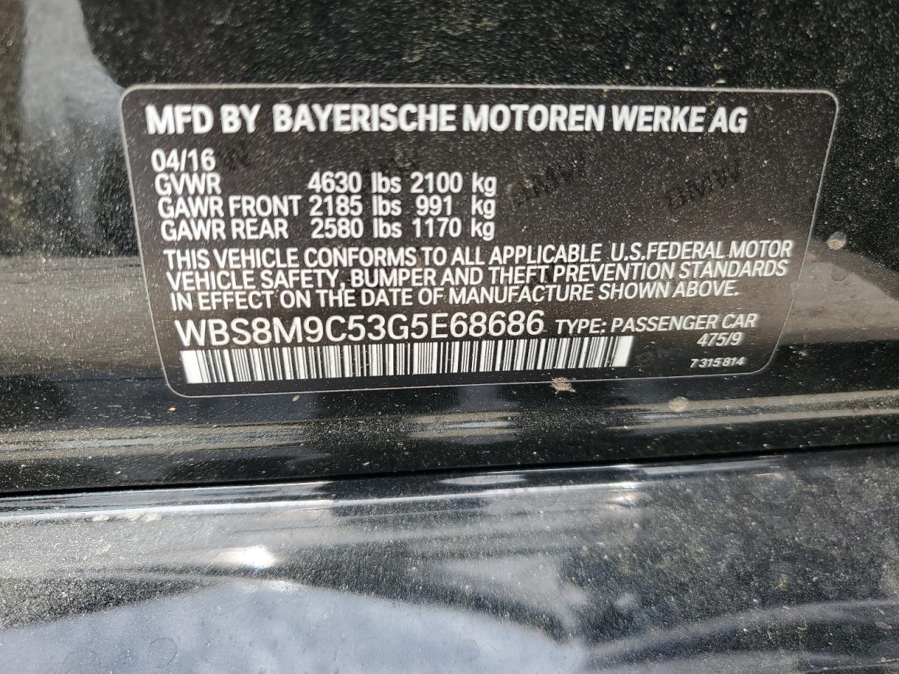 2016 BMW M3 VIN: WBS8M9C53G5E68686 Lot: 54290485