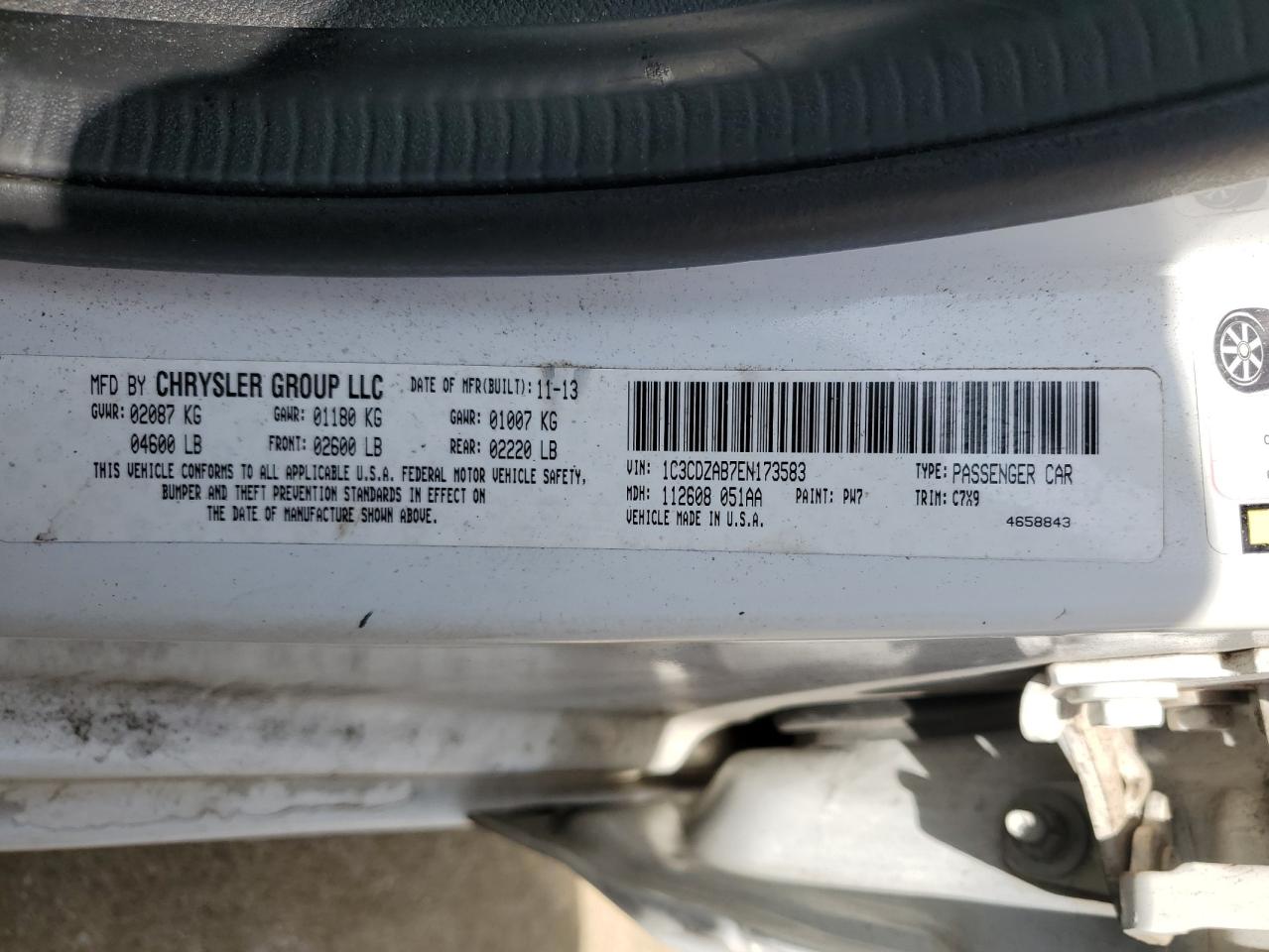 2014 Dodge Avenger Se VIN: 1C3CDZAB7EN173583 Lot: 55492655