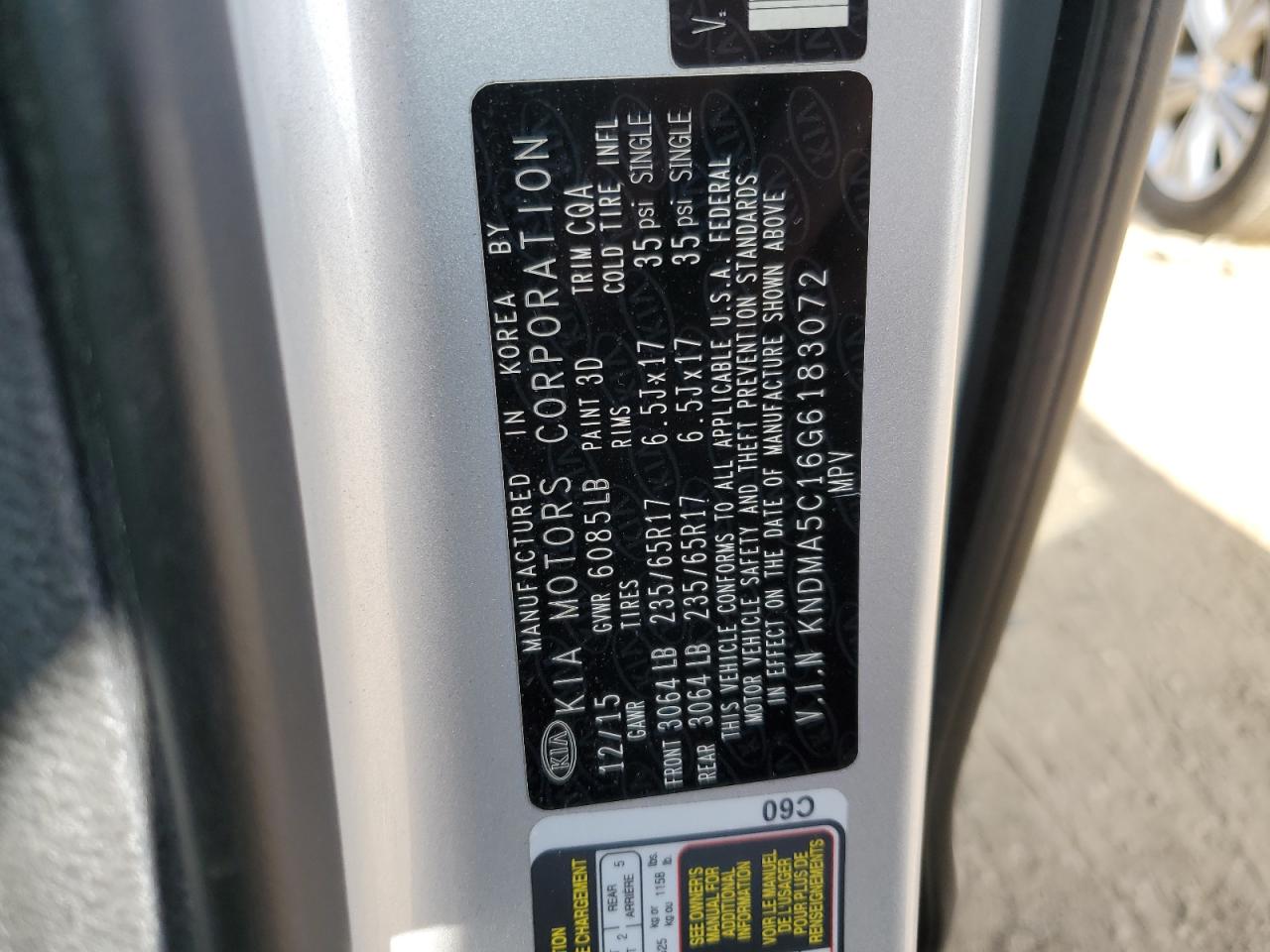 2016 Kia Sedona L VIN: KNDMA5C16G6183072 Lot: 55980915