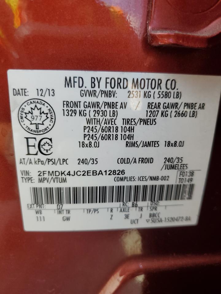 2014 Ford Edge Sel VIN: 2FMDK4JC2EBA12826 Lot: 57350885