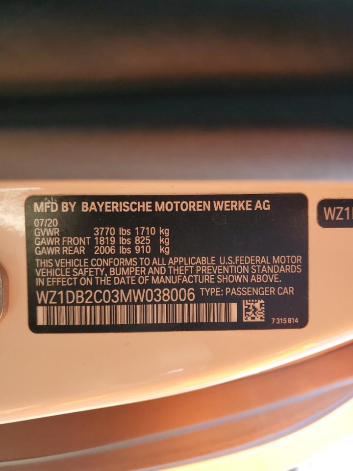 2021 Toyota Supra VIN: WZ1DB2C03MW038006 Lot: 56834175
