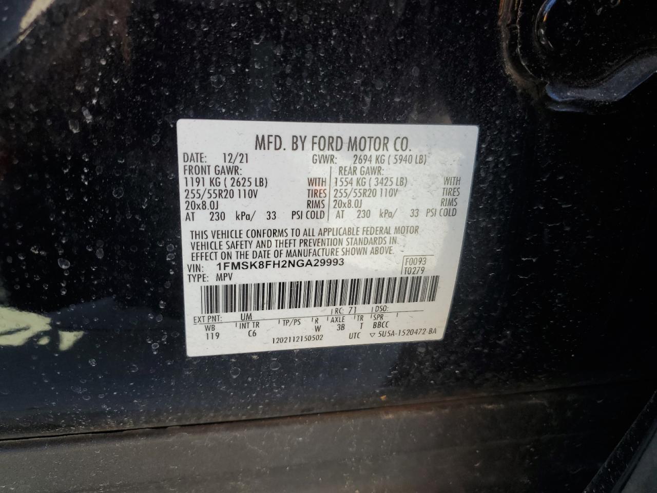 2022 Ford Explorer Limited VIN: 1FMSK8FH2NGA29993 Lot: 55515845
