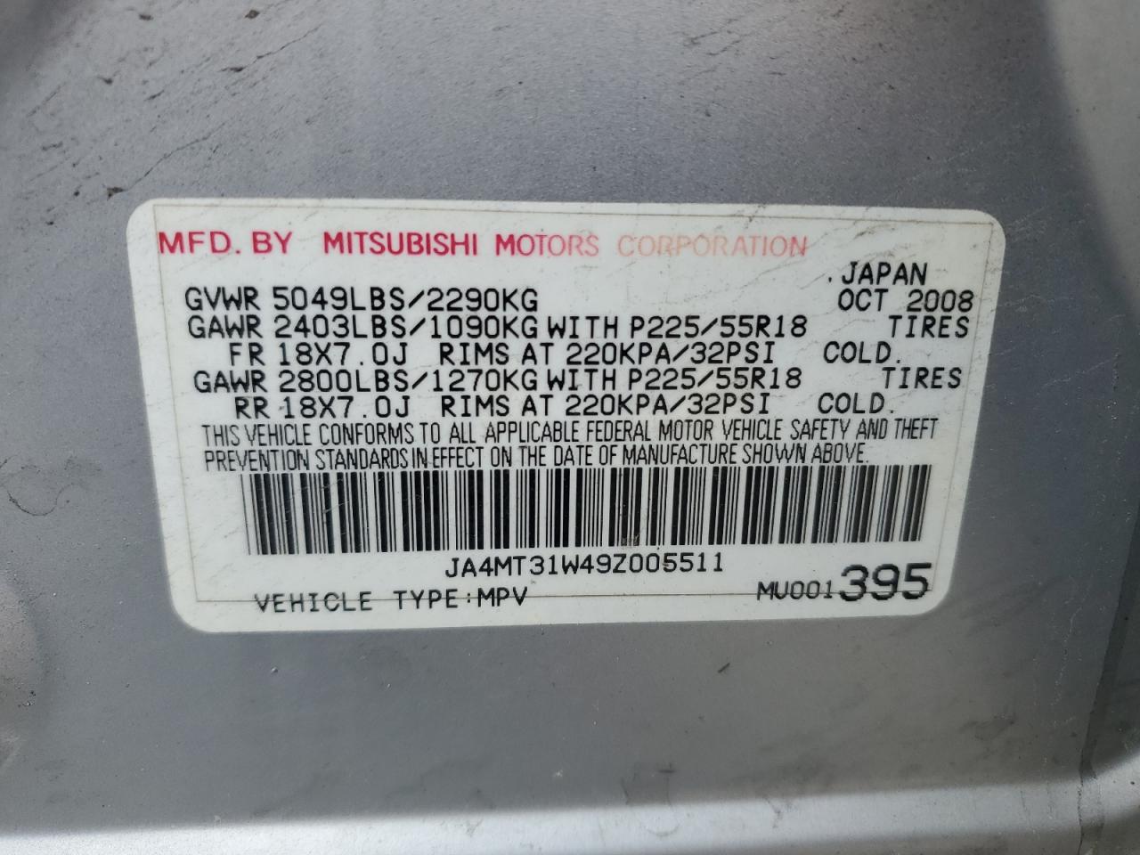 2009 Mitsubishi Outlander Se VIN: JA4MT31W49Z005511 Lot: 55869045
