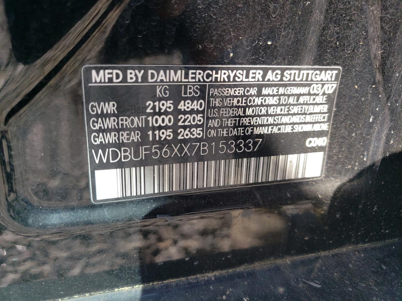 2007 Mercedes-Benz E 350 VIN: WDBUF56XX7B153337 Lot: 57443175