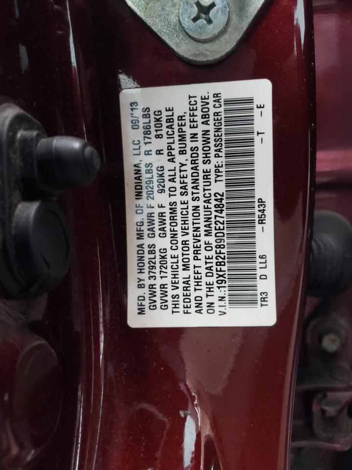 2013 Honda Civic Ex VIN: 19XFB2F89DE274842 Lot: 56627285