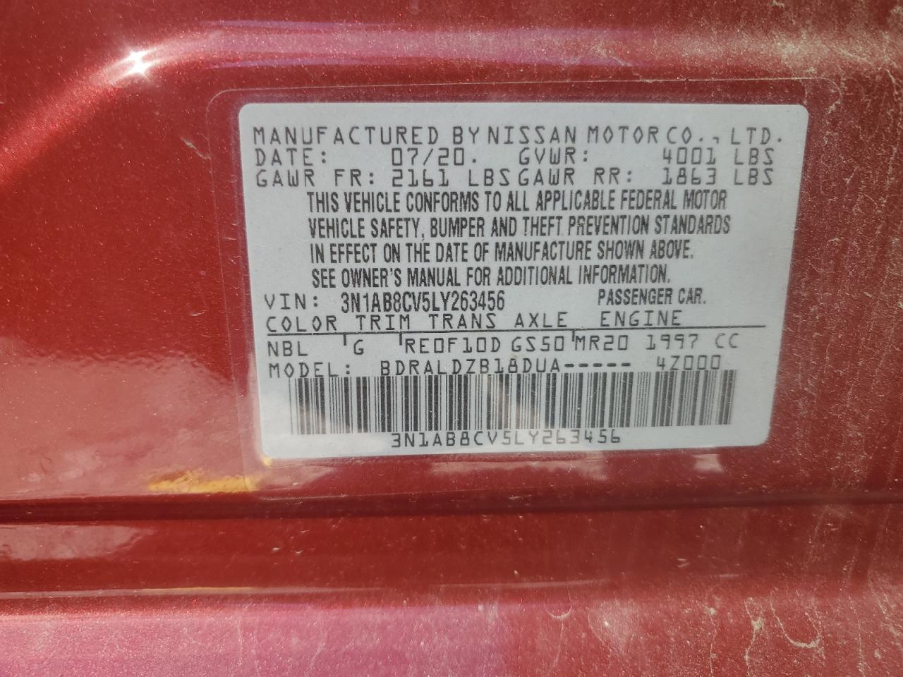 2020 Nissan Sentra Sv VIN: 3N1AB8CV5LY263456 Lot: 56579955