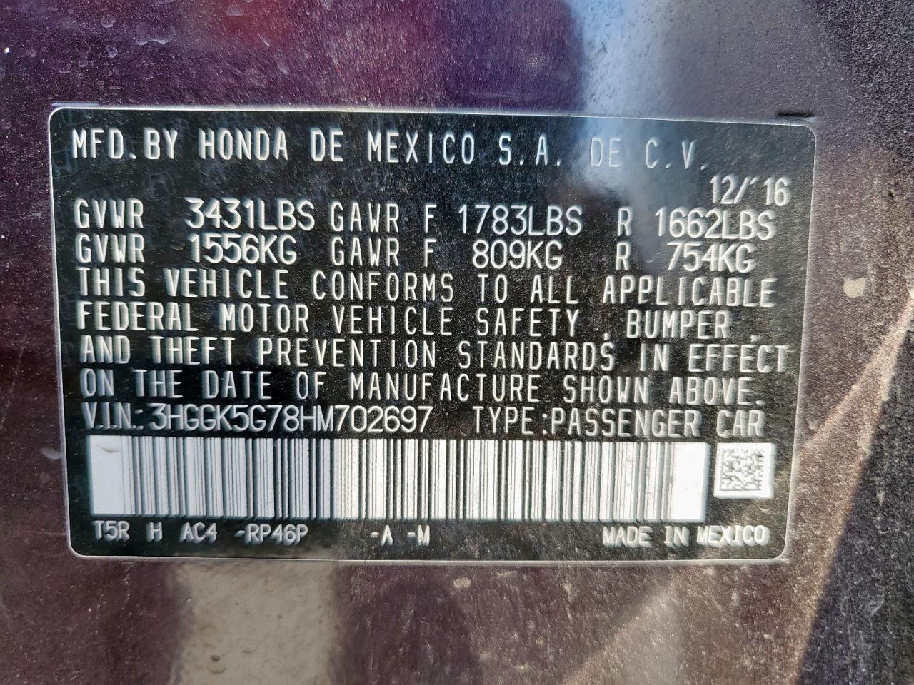 2017 Honda Fit Ex VIN: 3HGGK5G78HM702697 Lot: 58988505