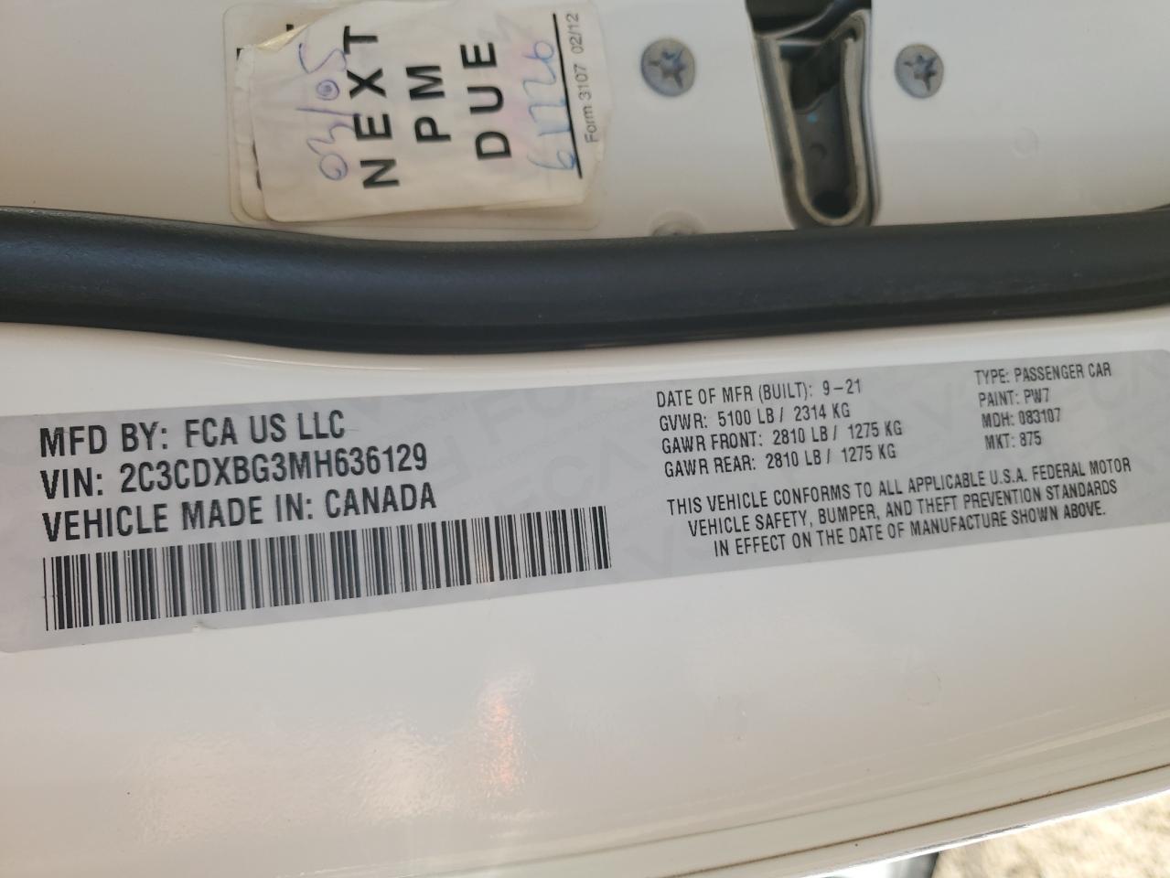 2021 Dodge Charger Sxt VIN: 2C3CDXBG3MH636129 Lot: 57961135