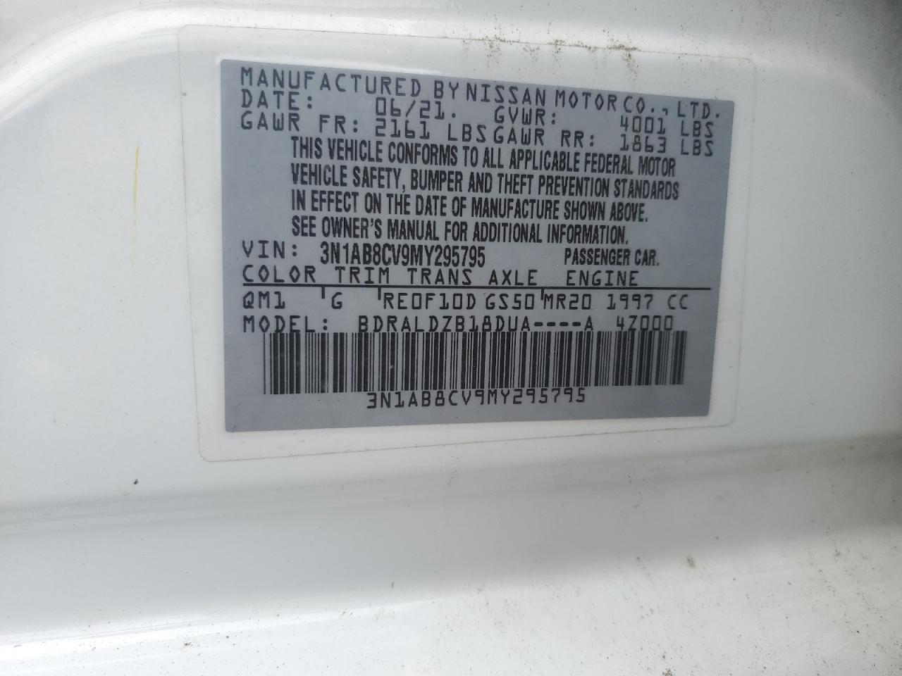 2021 Nissan Sentra Sv VIN: 3N1AB8CV9MY295795 Lot: 57600165