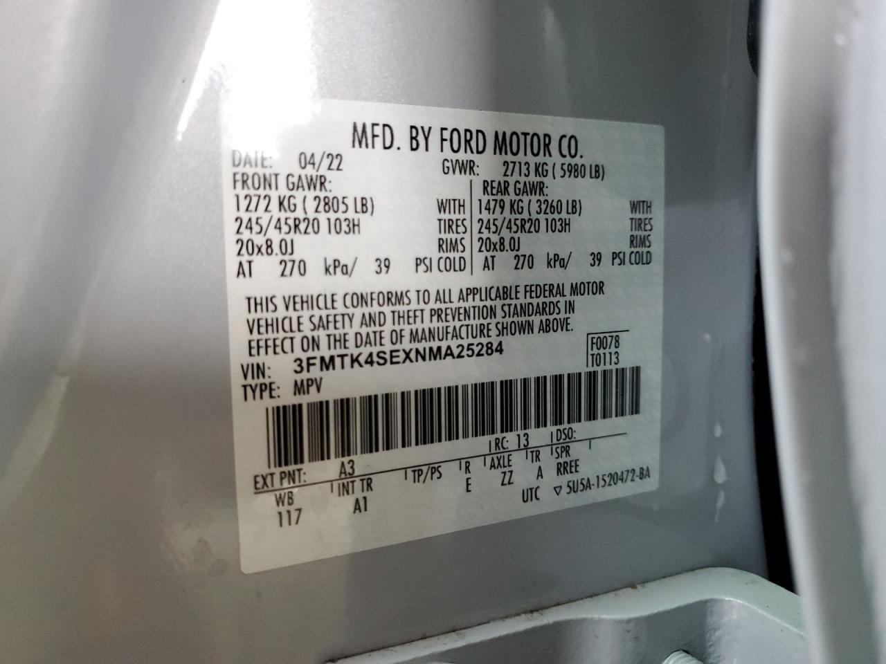 2022 Ford Mustang Mach-E Gt VIN: 3FMTK4SEXNMA25284 Lot: 56784195