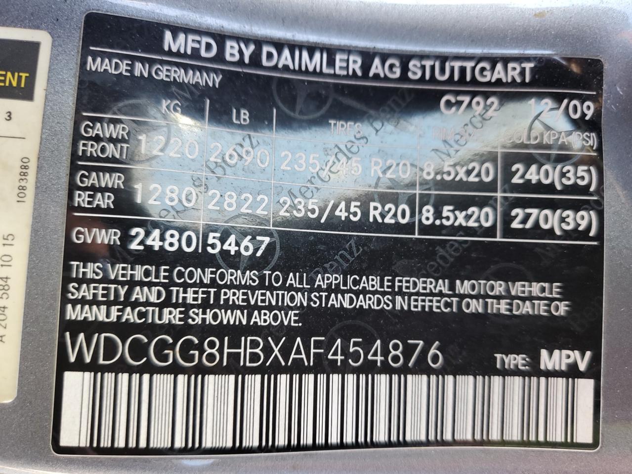 2010 Mercedes-Benz Glk 350 4Matic VIN: WDCGG8HBXAF454876 Lot: 56906785