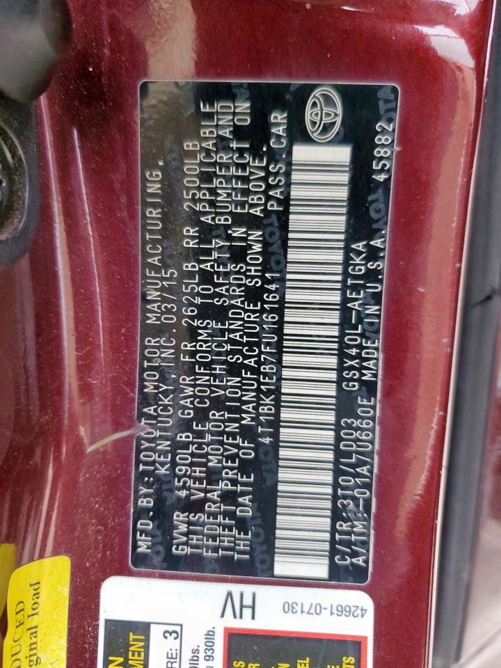 2015 Toyota Avalon Xle VIN: 4T1BK1EB7FU161641 Lot: 57503245