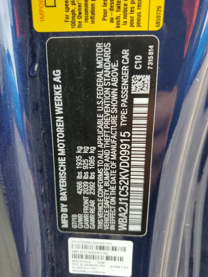 2019 BMW 230I VIN: WBA2J1C52KVD09915 Lot: 55355365