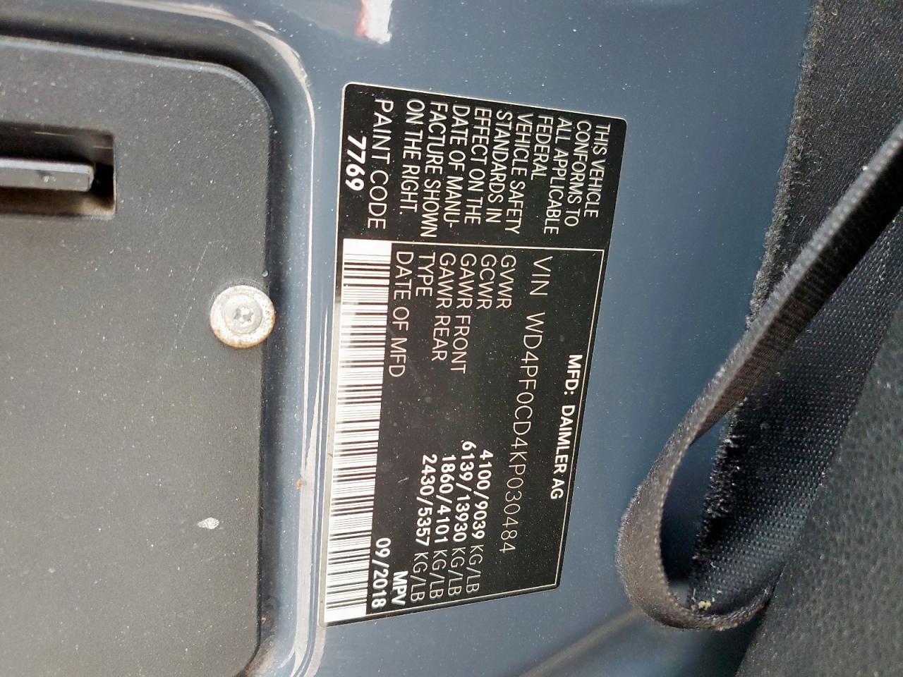 2019 Mercedes-Benz Sprinter 2500/3500 VIN: WD4PF0CD4KP030484 Lot: 57267255