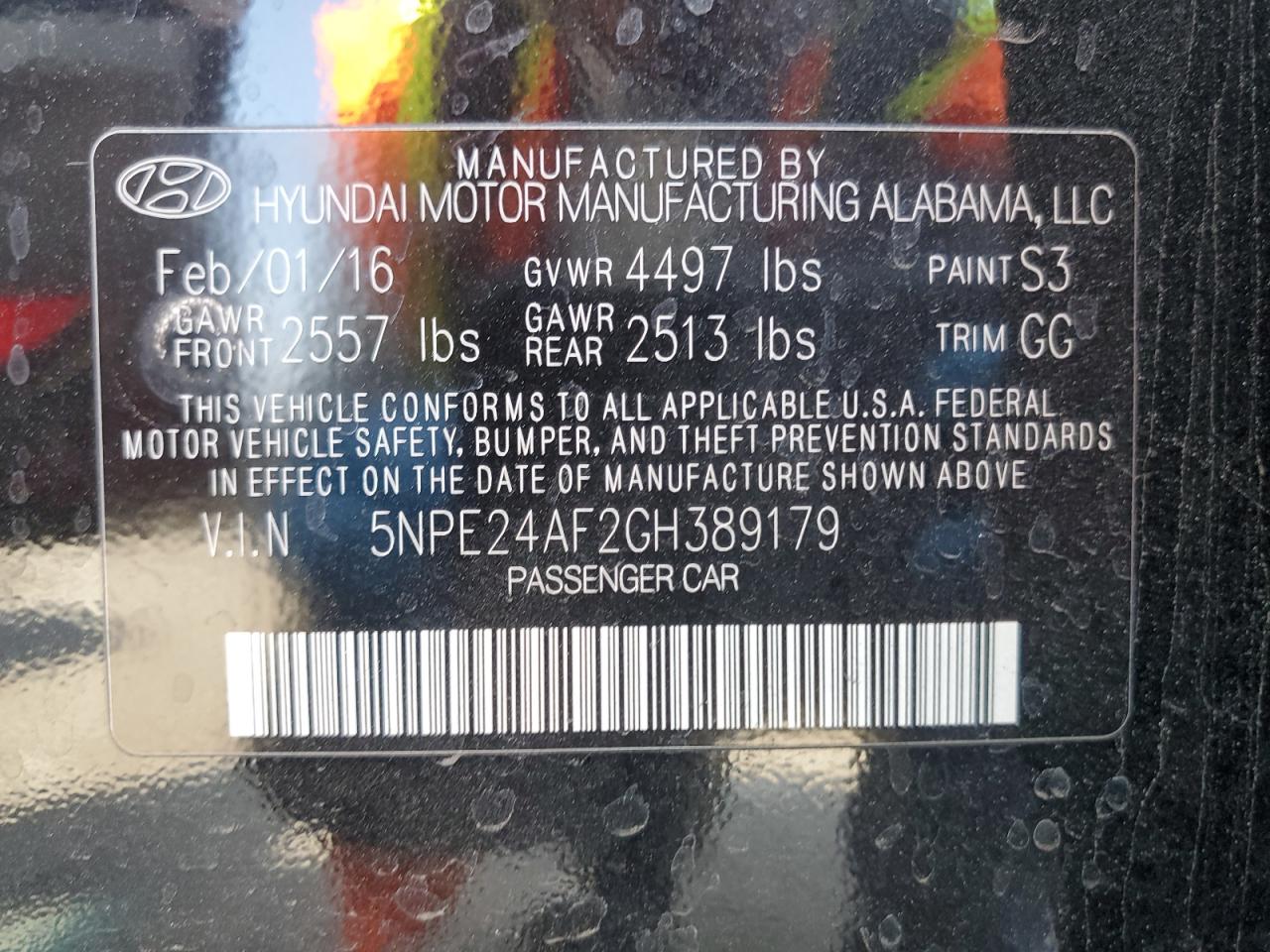 2016 Hyundai Sonata Se VIN: 5NPE24AF2GH389179 Lot: 67428765