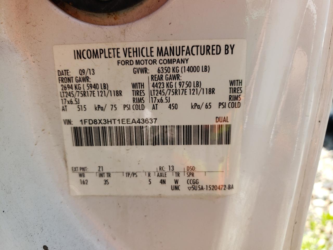 2014 Ford F350 Super Duty VIN: 1FD8X3HT1EEA43637 Lot: 55775595