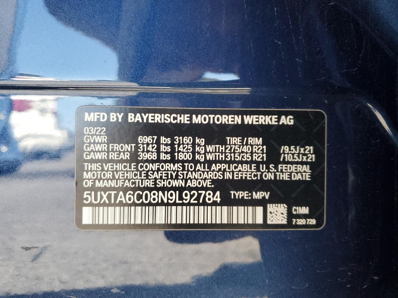 2022 BMW X5 xDrive45E VIN: 5UXTA6C08N9L92784 Lot: 56764245