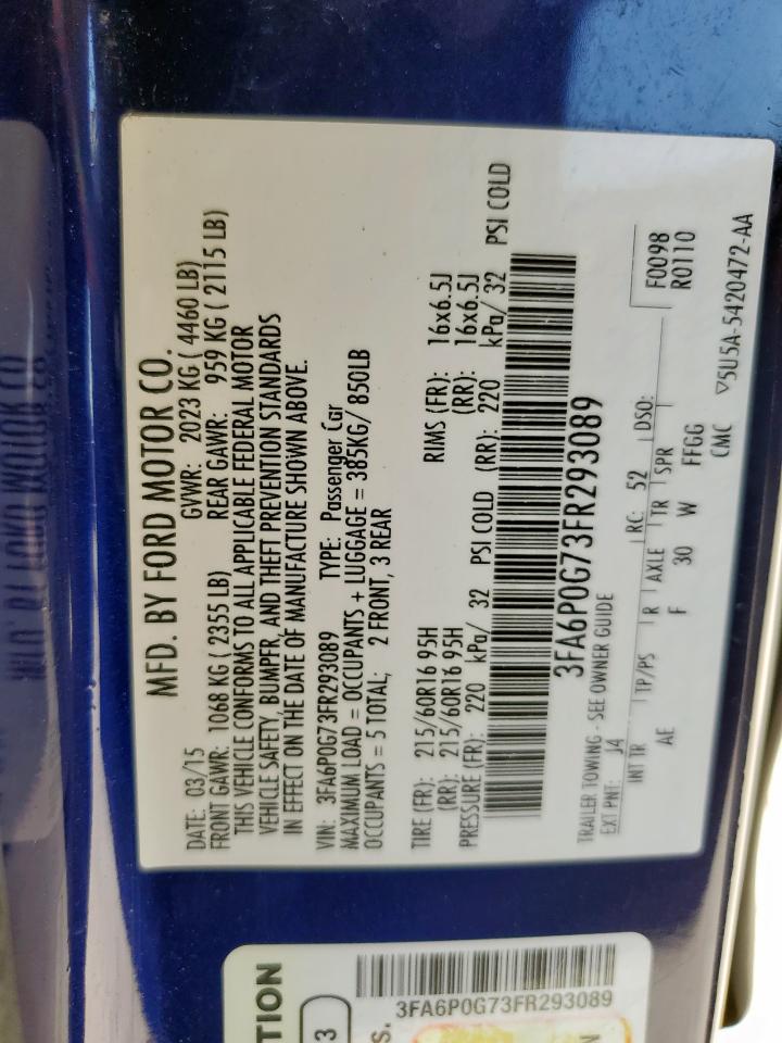 2015 Ford Fusion S VIN: 3FA6P0G73FR293089 Lot: 56783975